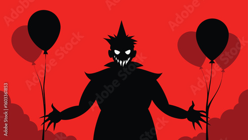 scary clown silhouette with balloons  horror vector