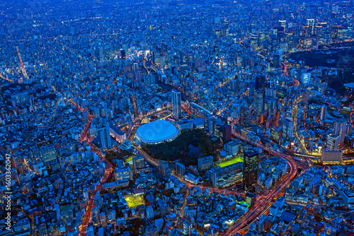 都市風景夜景・東京ドーム周辺・Aerial view