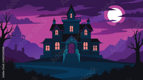 spooky abandoned mansion at dusk  horror vector