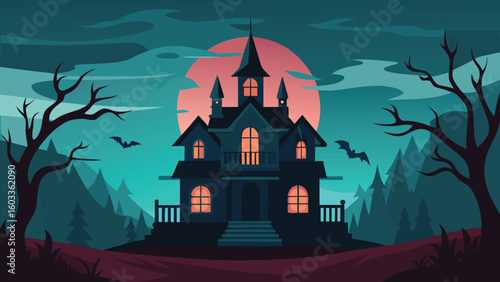 spooky abandoned mansion at dusk  horror vector