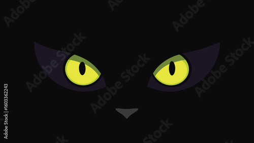 spooky black cat eyes glowing in darkness