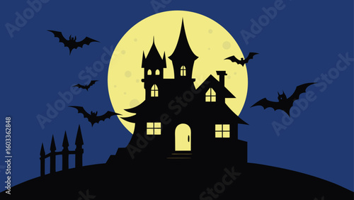 spooky haunted house silhouette background with fu