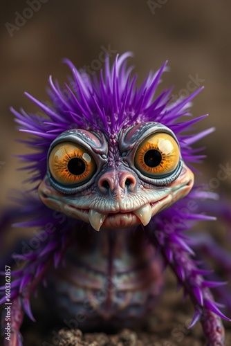 Cute Purple Spiky Monster with Big Eyes