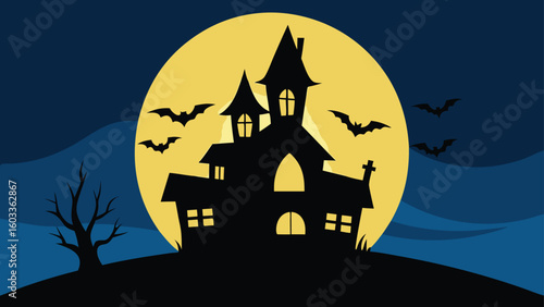 spooky haunted house silhouette background with fu
