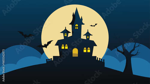 spooky haunted house silhouette background with fu