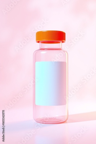 Clear Bottle Mockup with Orange Cap and empty Label