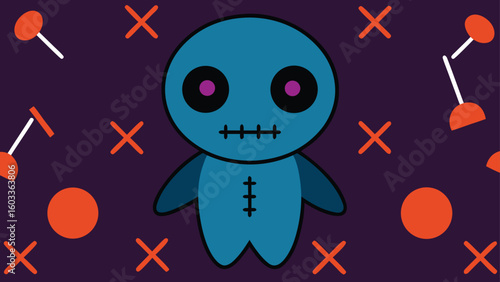 voodoo doll and pins pattern  creepy halloween vec