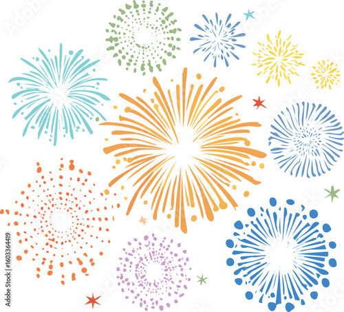 set of colorful fireworks