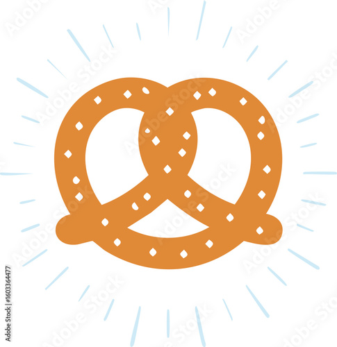 Single pretzel with radiating lines, snack or Oktoberfest symbol
