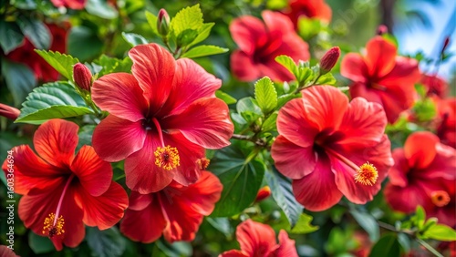 Wallpaper Mural Vibrant red hibiscus flowers in bloom Torontodigital.ca