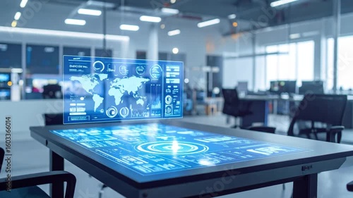 Futuristic interface floating above table