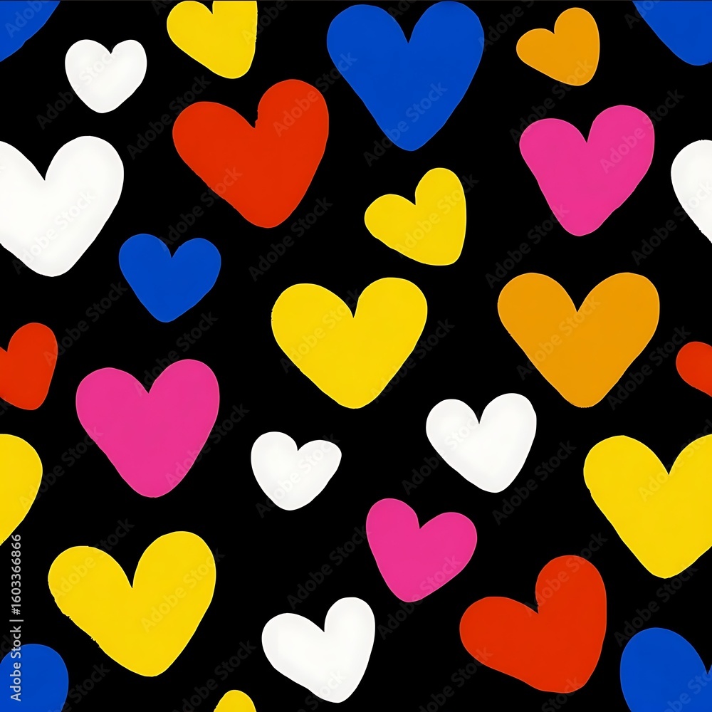 60s pop art bouncing hearts bold contrast playful pop culture seamless pattern. 60s pop art bouncing hearts bold contrast playful pop culture seamless pattern.