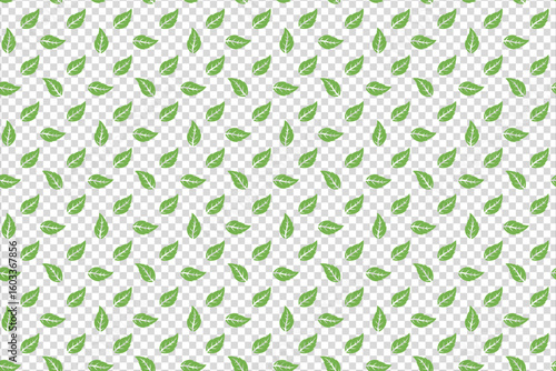 a repeating pattern of small, light green leaves scattered across a transparent background.