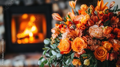 Autumn bouquet by fireplace