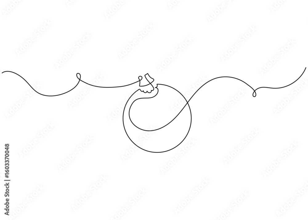Obraz premium Continuous line snowman Christmas ball decoration. One line art pine tree ornament for Merry Christmas and Happy New Year greeting card. Minimal continuous line icon design.