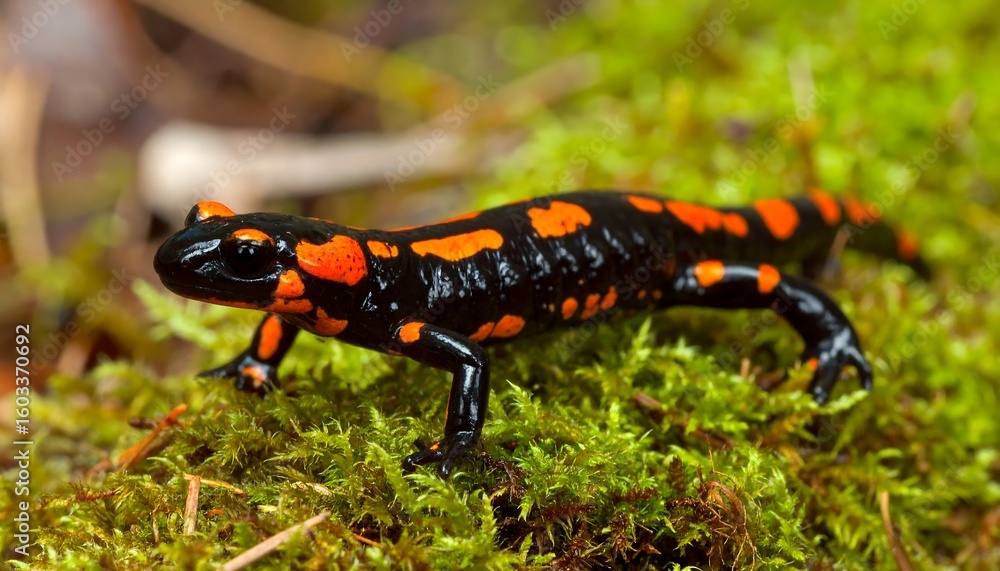 Obraz premium Close-up of a salamander on moss