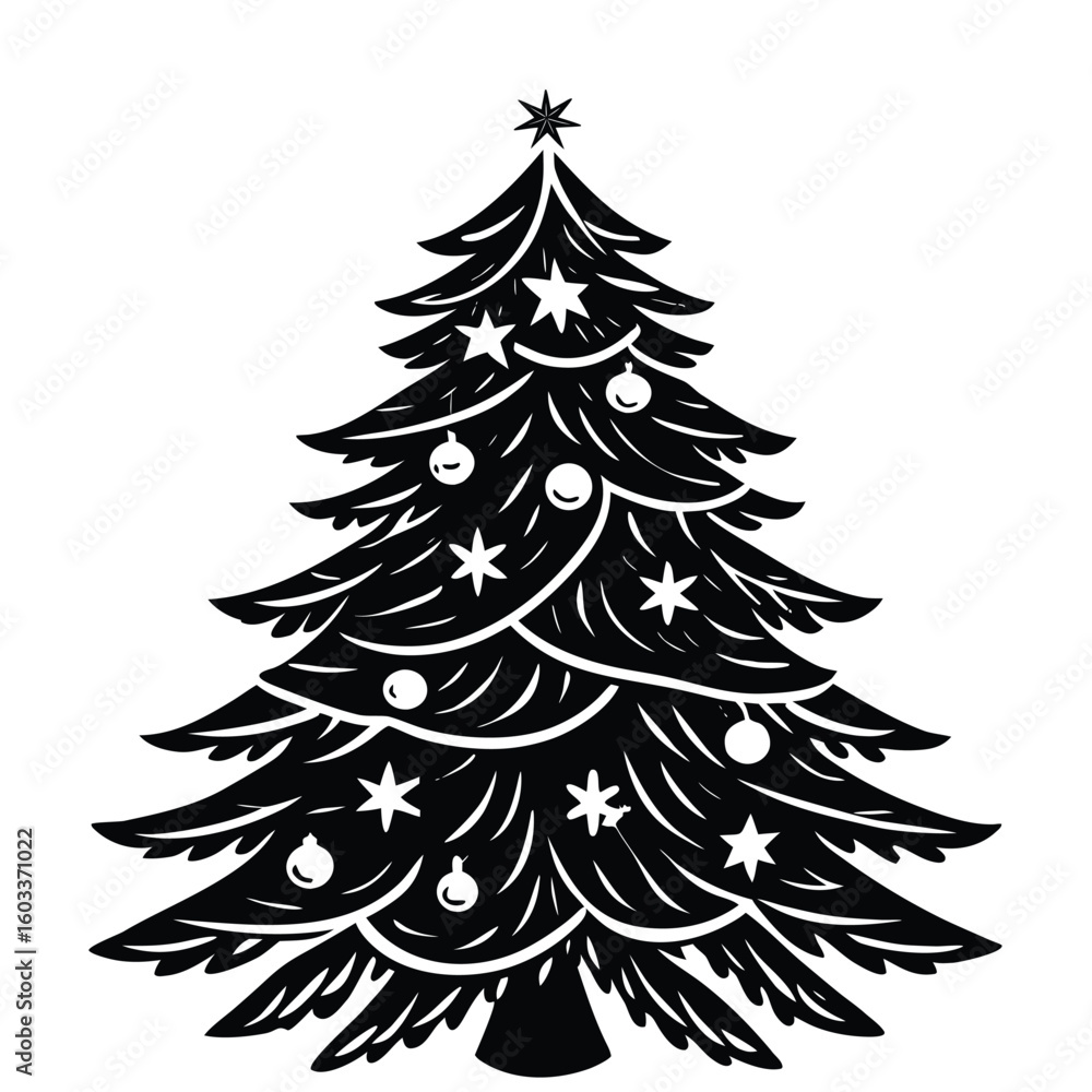 Obraz premium A festive set of green Christmas tree vectors with snow and winter holiday decorations