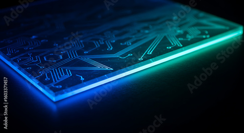 Futuristic Geometric Pattern Laser Engraved on Translucent Acrylic with Blue Neon Glow

