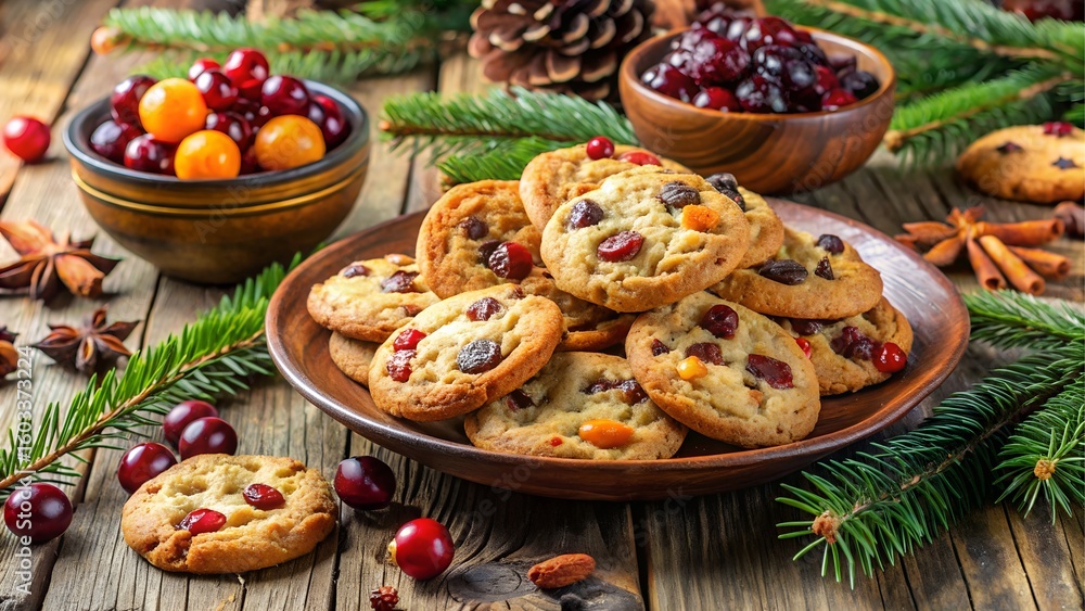Fototapeta premium Christmas cookies with cranberries and chocolate