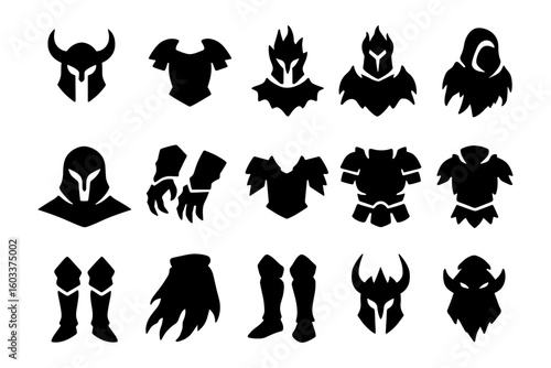 Fantasy rpg armor silhouettes set featuring helmets and pauldrons