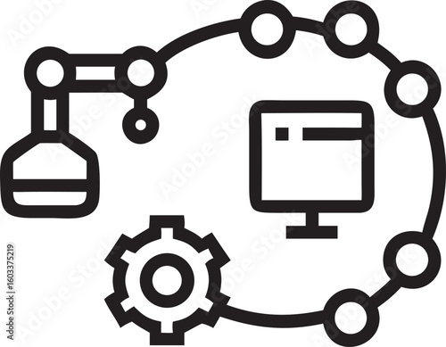 Silhouette of a stylized robot with a single eye and articulated limbs automaton android