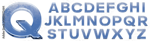Ice or Glass Block Letters of Full Uppercase Alphabet on a Transparent Background. Transparent PNG.
