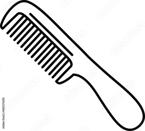 Hair Comb Outline: A clean-lined illustration showcases a sleek hair comb, a simple yet essential tool for personal grooming, its design optimized for effortless styling and maintenance.