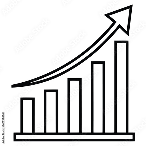 Simple line graph icon illustrating upward growth and positive trend with increasing bar chart elements