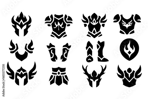 Stylized fantasy armor silhouettes for medieval game designs