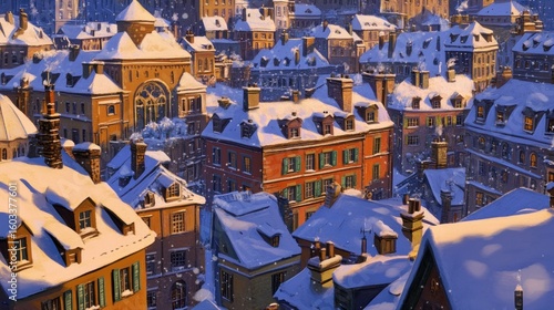 Fototapeta Naklejka Na Ścianę i Meble -  Snowy European city rooftops