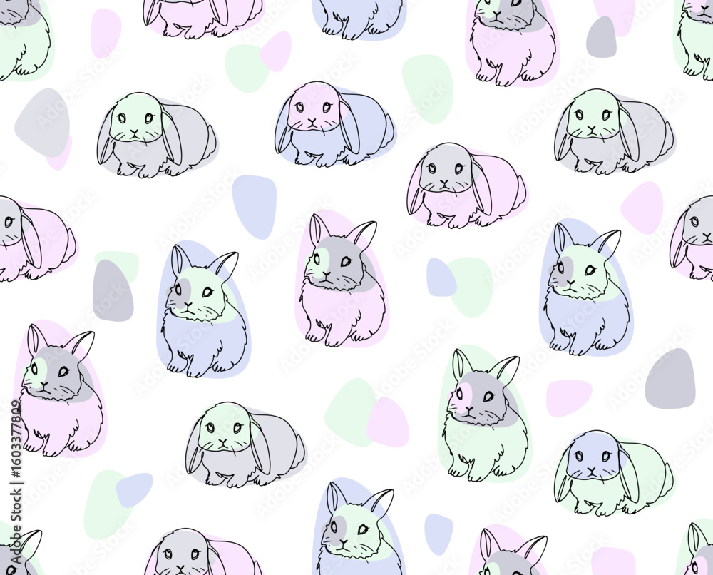 Obraz premium Seamless background with different hand drawn rabbits and eggs.