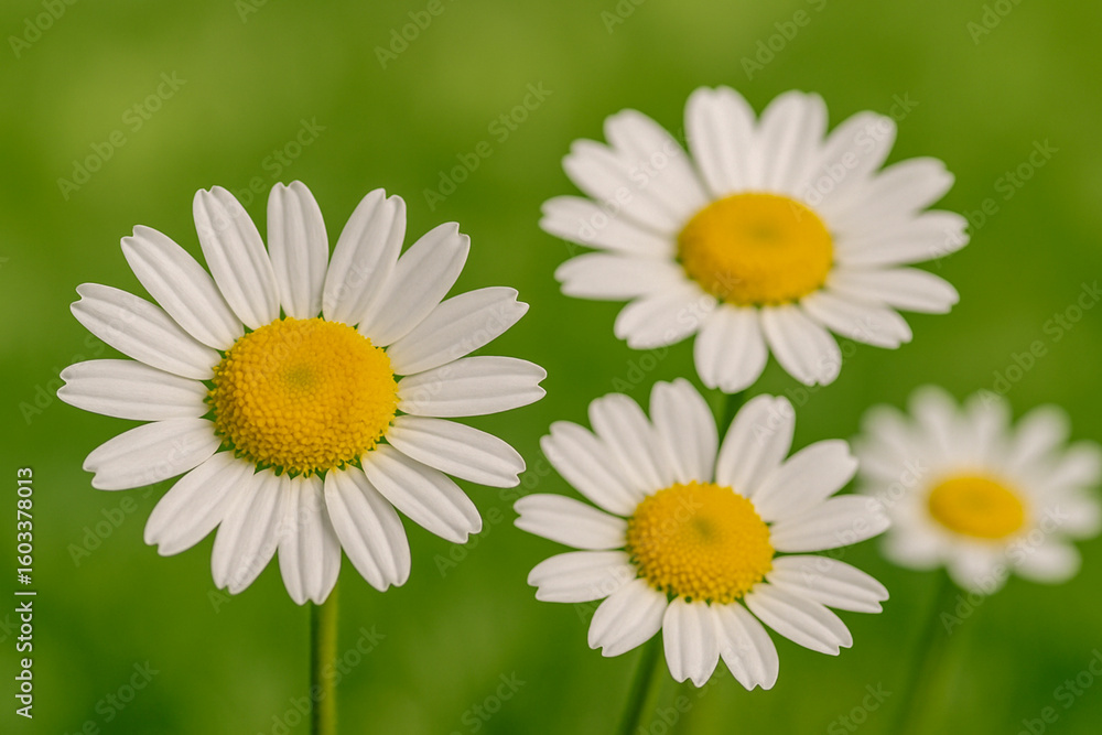 Fototapeta premium White Daisies in Bloom with Soft Green Background