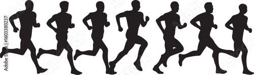 Black silhouettes of men running in sequence runners athletes