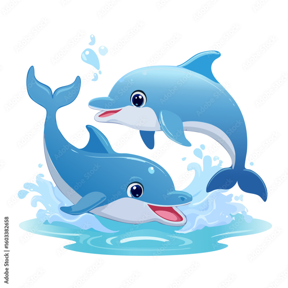 Naklejka premium キュートな2匹のイルカのイラストセット