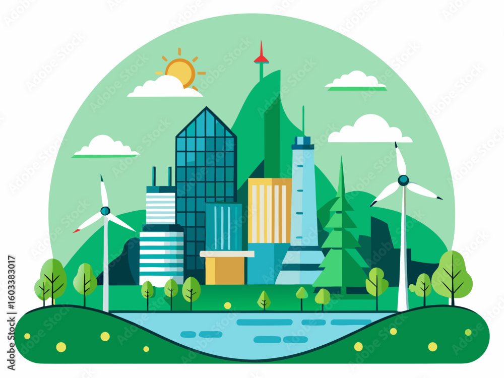 Green Future City – Eco-Friendly Urban Landscape Vector Green Future City – Eco-Friendly Urban Landscape Vector