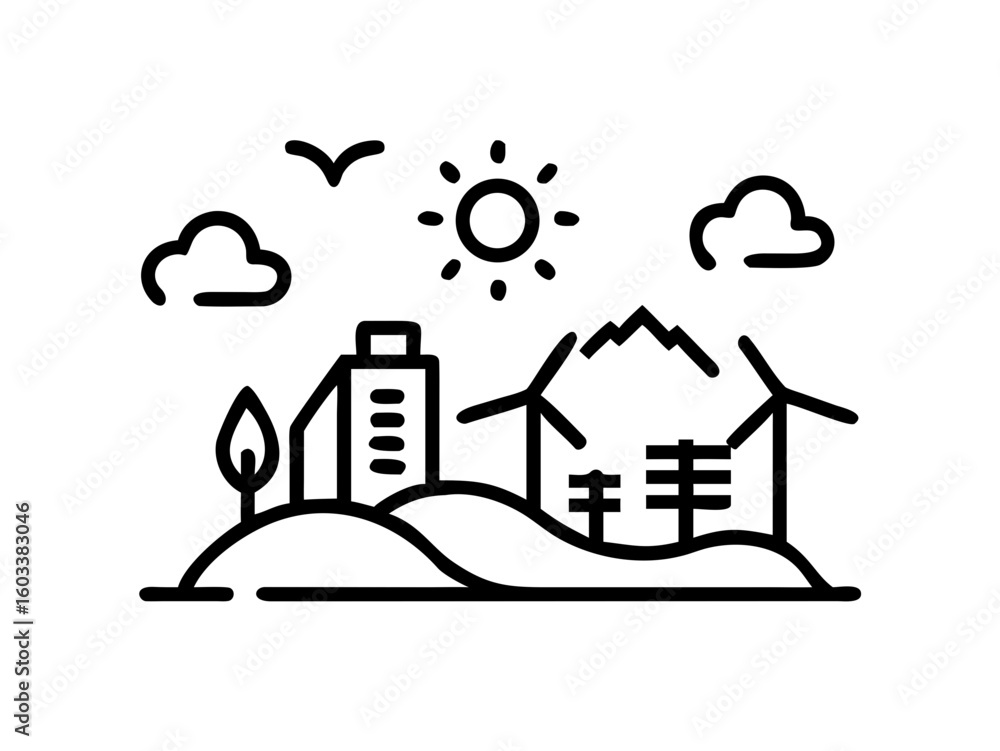Naklejka premium Green Future City – Eco-Friendly Urban Landscape Vector