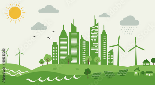 Green Future City – Eco-Friendly Urban Landscape Vector