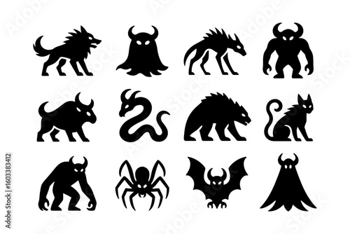 Silhouette monsters collection: mythical creatures and beasts