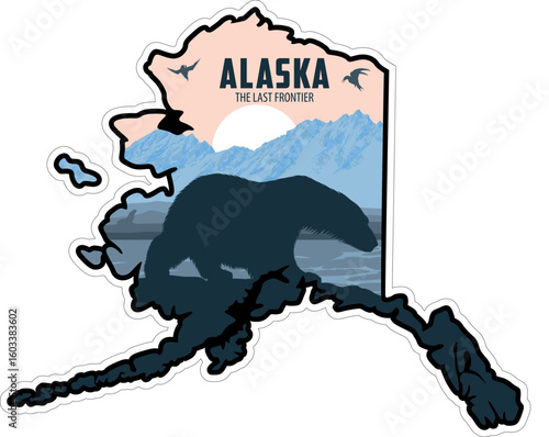 Alaska vector sticker with polar bear, seal and seagulls	