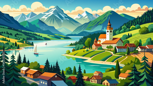 Beautiful Walchensee, Panorama, Bayern, Deutschland