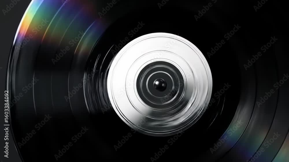 Spinning vinyl record close-up; dark background; music; album art Spinning vinyl record close-up; dark background; music; album art