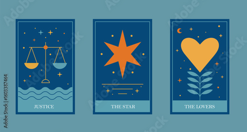 Tarot Cards Vector Set - Justice Star Lovers Mystical Celestial Illustrations