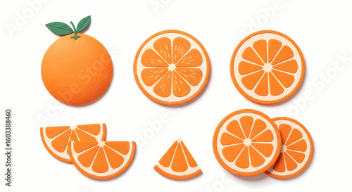 Vibrant Sliced Oranges and Whole Fruit Collection, Juicy Citrus Elements for Refreshing Designs