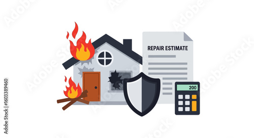 Damaged House Repair Estimate with Calculator Showing 200