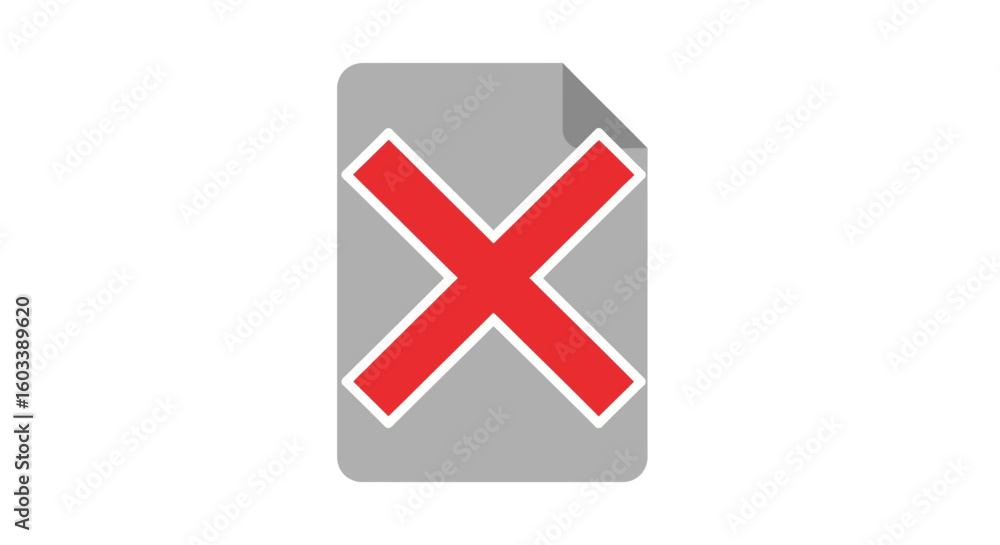 Fototapeta premium Red X Mark on Gray Document, Rejecting or Denying Something
