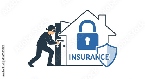 Burglar Threatening Home Security, Insurance Concept Illustration