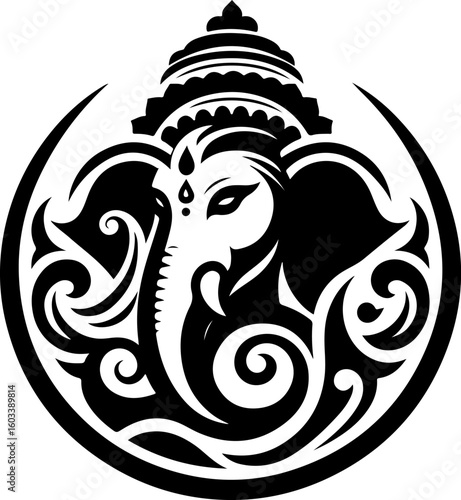 silhouette vector illustration sketch design icon logo symbol god ganesha in hindu religion teachings ethnic classic vintage traditional