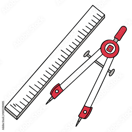 A compass and ruler isolated on white background are essential tools for precise geometric drawings and measurements