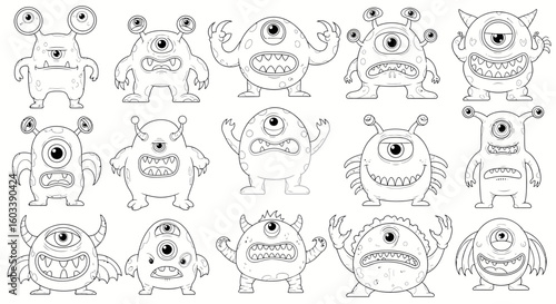 Drawing to paint monster coloring pages for kids and adults cute and scary cartoon monsters printable outline illustration art vector