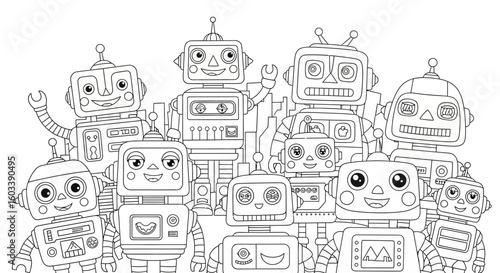 Drawing to paint robot coloring page for kids and adults a fun and engaging activity for creative expression and relaxation vector